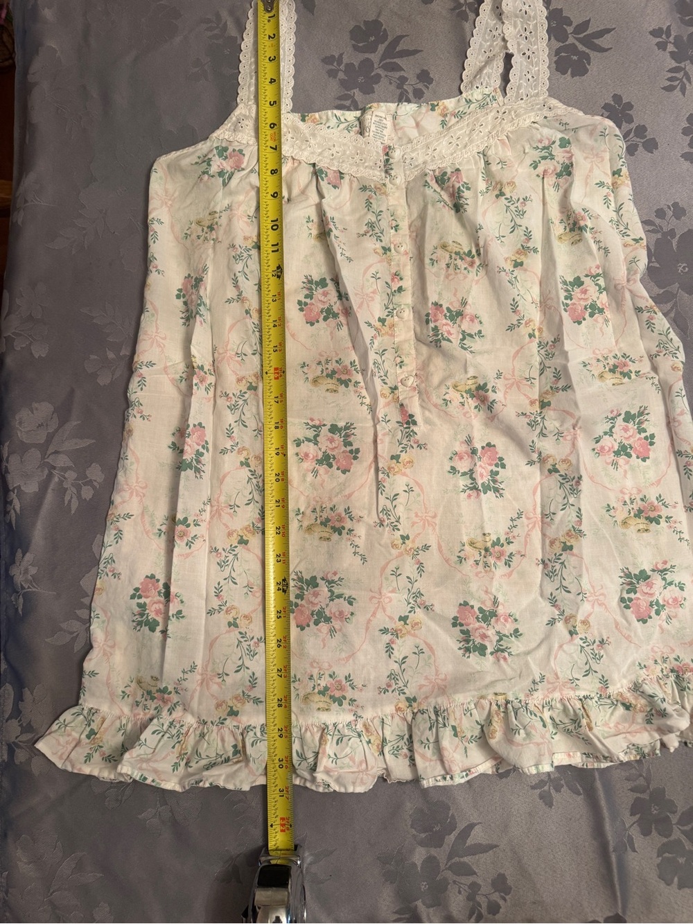 Erika Taylor Country Cottons Floral Nightgown in Cream with Pink & Green - Picture 9 of 9